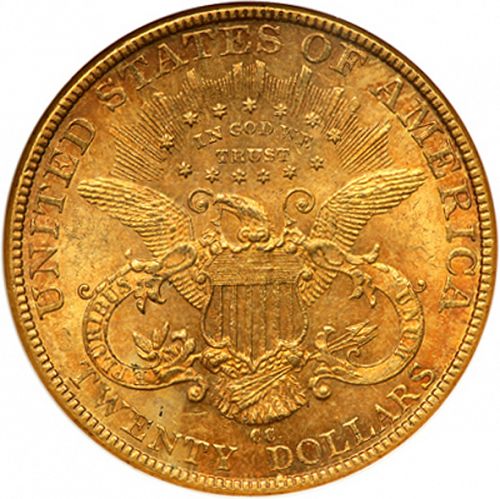 20 dollar Reverse Image minted in UNITED STATES in 1893CC (Coronet Head - Twenty Dollars)  - The Coin Database