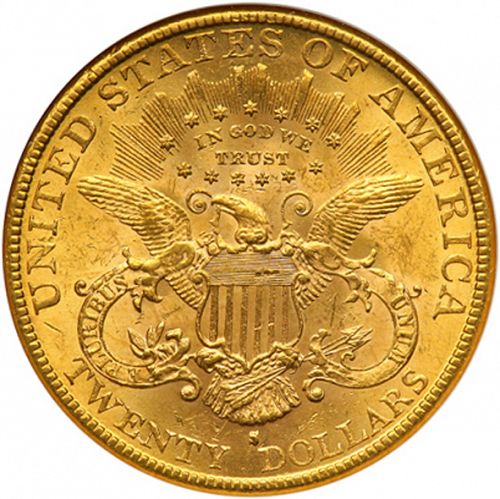 20 dollar Reverse Image minted in UNITED STATES in 1893S (Coronet Head - Twenty Dollars)  - The Coin Database