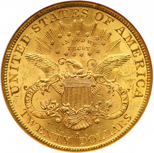 20 dollar Reverse Image minted in UNITED STATES in 1896S (Coronet Head - Twenty Dollars)  - The Coin Database