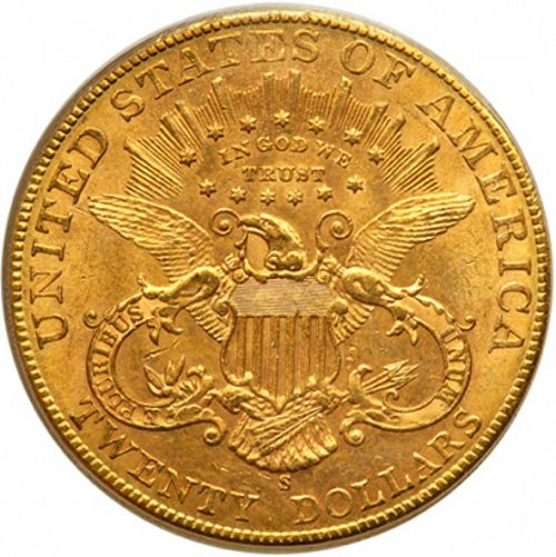 20 dollar Reverse Image minted in UNITED STATES in 1907S (Coronet Head - Twenty Dollars)  - The Coin Database