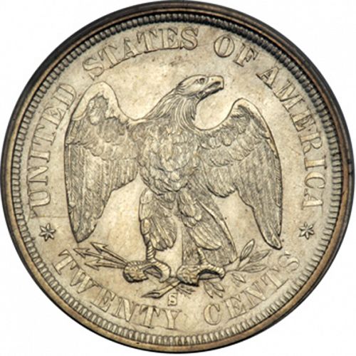 20 cent Reverse Image minted in UNITED STATES in 1875S (20-cent)  - The Coin Database