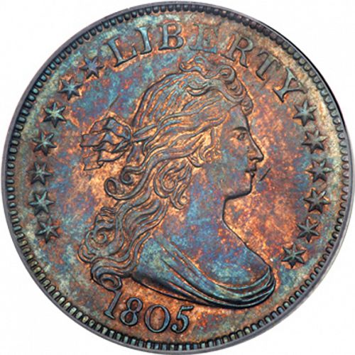 25 cent Obverse Image minted in UNITED STATES in 1805 (Draped Bust - Heraldic eagle reverse)  - The Coin Database
