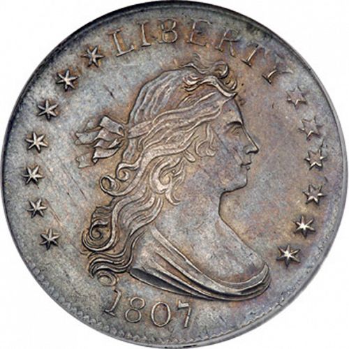 25 cent Obverse Image minted in UNITED STATES in 1807 (Draped Bust - Heraldic eagle reverse)  - The Coin Database