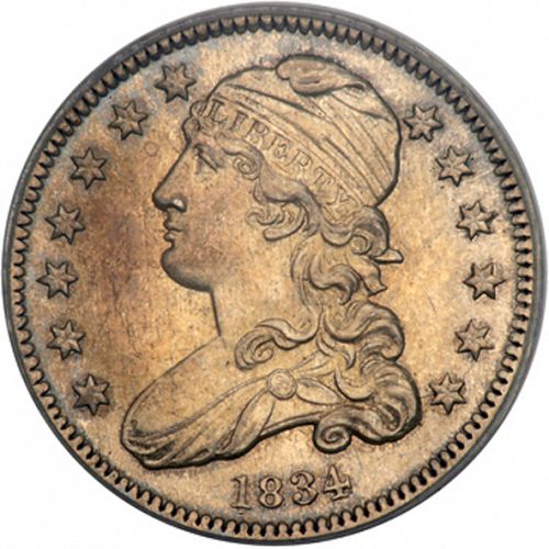 25 cent Obverse Image minted in UNITED STATES in 1834 (Liberty Cap - No motto)  - The Coin Database