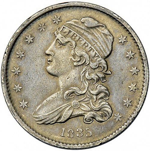 25 cent Obverse Image minted in UNITED STATES in 1835 (Liberty Cap - No motto)  - The Coin Database