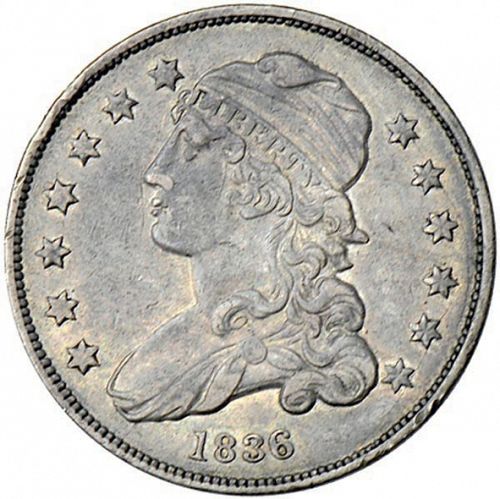 25 cent Obverse Image minted in UNITED STATES in 1836 (Liberty Cap - No motto)  - The Coin Database