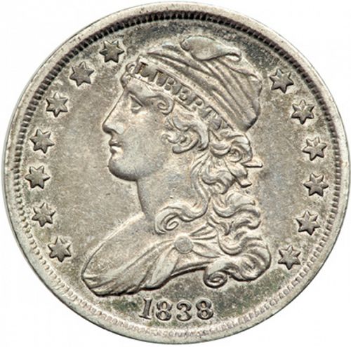 25 cent Obverse Image minted in UNITED STATES in 1838 (Liberty Cap - No motto)  - The Coin Database