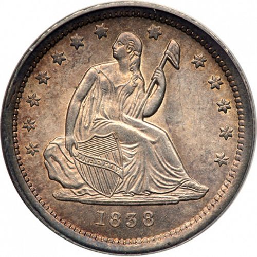 25 cent Obverse Image minted in UNITED STATES in 1838 (Seated Liberty - No drapery)  - The Coin Database