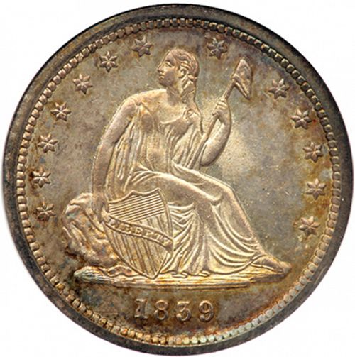 25 cent Obverse Image minted in UNITED STATES in 1839 (Seated Liberty - No drapery)  - The Coin Database