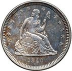 25 cent Obverse Image minted in UNITED STATES in 1840O (Seated Liberty - Drapery added)  - The Coin Database