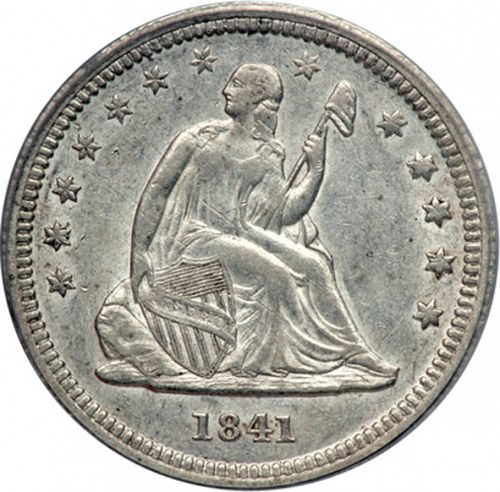 25 cent Obverse Image minted in UNITED STATES in 1841O (Seated Liberty - Drapery added)  - The Coin Database