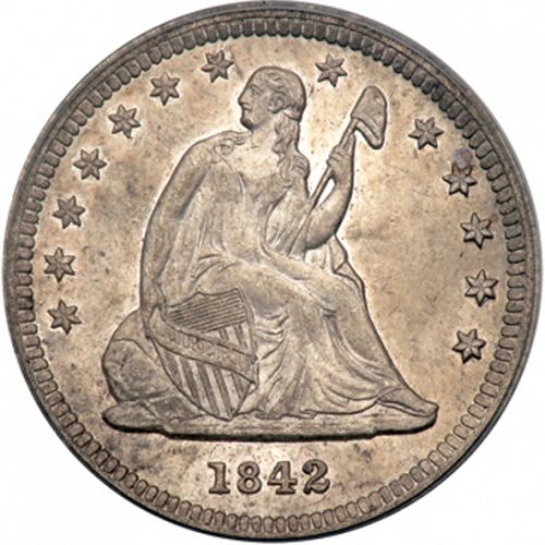 25 cent Obverse Image minted in UNITED STATES in 1842O (Seated Liberty - Drapery added)  - The Coin Database
