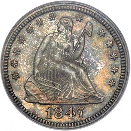 25 cent Obverse Image minted in UNITED STATES in 1847 (Seated Liberty - Drapery added)  - The Coin Database