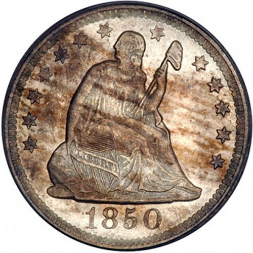 25 cent Obverse Image minted in UNITED STATES in 1850O (Seated Liberty - Drapery added)  - The Coin Database