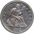 25 cent Obverse Image minted in UNITED STATES in 1852O (Seated Liberty - Drapery added)  - The Coin Database