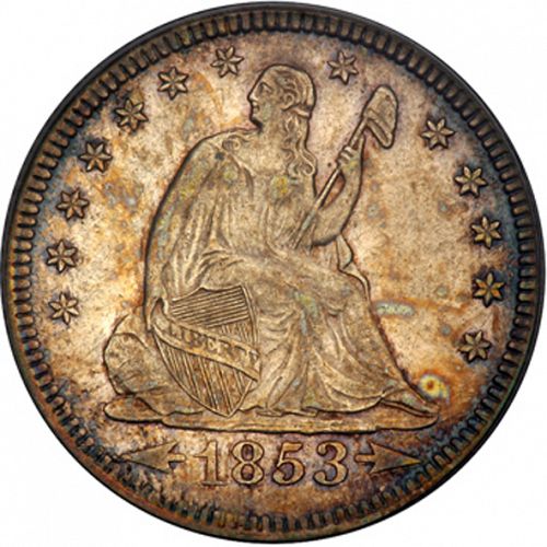 25 cent Obverse Image minted in UNITED STATES in 1853O (Seated Liberty - Arrows at date, reverse rays)  - The Coin Database