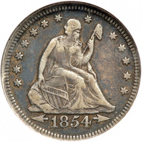 25 cent Obverse Image minted in UNITED STATES in 1854O (Seated Liberty - Arrows at date, reverse rays removed)  - The Coin Database