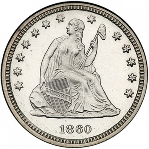 25 cent Obverse Image minted in UNITED STATES in 1860 (Seated Liberty - Arrows at date removed)  - The Coin Database