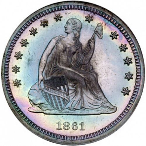 25 cent Obverse Image minted in UNITED STATES in 1861 (Seated Liberty - Arrows at date removed)  - The Coin Database