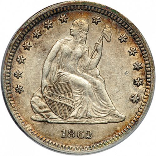 25 cent Obverse Image minted in UNITED STATES in 1862S (Seated Liberty - Arrows at date removed)  - The Coin Database