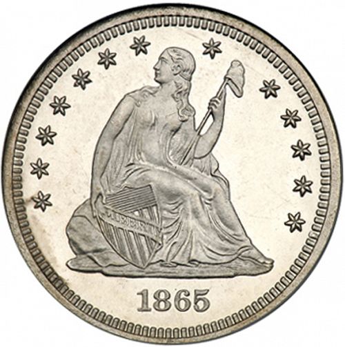 25 cent Obverse Image minted in UNITED STATES in 1865 (Seated Liberty - Arrows at date removed)  - The Coin Database