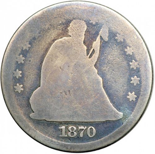 25 cent Obverse Image minted in UNITED STATES in 1870CC (Seated Liberty - Motto above eagle)  - The Coin Database