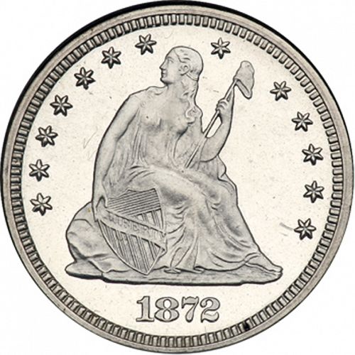 25 cent Obverse Image minted in UNITED STATES in 1872 (Seated Liberty - Motto above eagle)  - The Coin Database