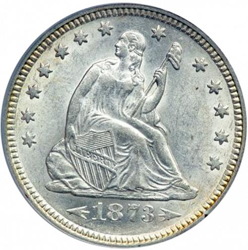 25 cent Obverse Image minted in UNITED STATES in 1873 (Seated Liberty - Motto above eagle)  - The Coin Database