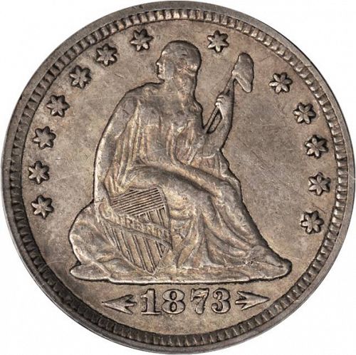 25 cent Obverse Image minted in UNITED STATES in 1873S (Seated Liberty - Arrows at date)  - The Coin Database
