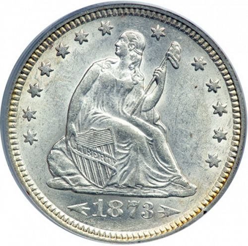 25 cent Obverse Image minted in UNITED STATES in 1873 (Seated Liberty - Arrows at date)  - The Coin Database