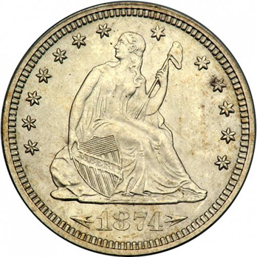 25 cent Obverse Image minted in UNITED STATES in 1874S (Seated Liberty - Arrows at date)  - The Coin Database