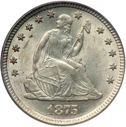 25 cent Obverse Image minted in UNITED STATES in 1875 (Seated Liberty - Arrows at date removed)  - The Coin Database