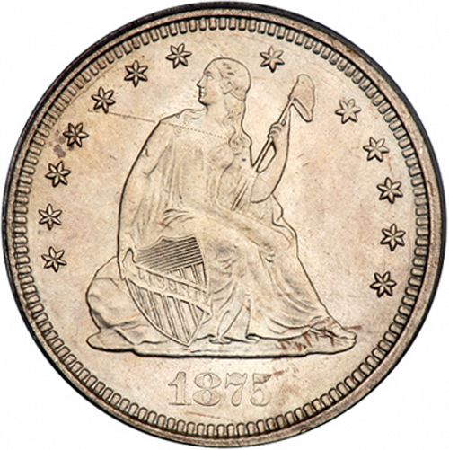 25 cent Obverse Image minted in UNITED STATES in 1875S (Seated Liberty - Arrows at date removed)  - The Coin Database