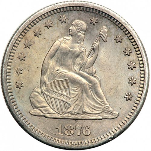 25 cent Obverse Image minted in UNITED STATES in 1876 (Seated Liberty - Arrows at date removed)  - The Coin Database