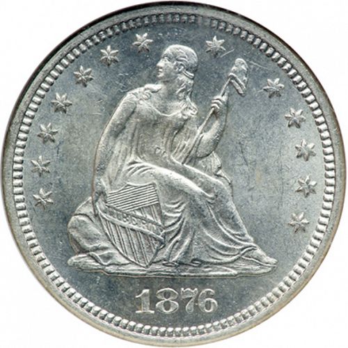 25 cent Obverse Image minted in UNITED STATES in 1876S (Seated Liberty - Arrows at date removed)  - The Coin Database