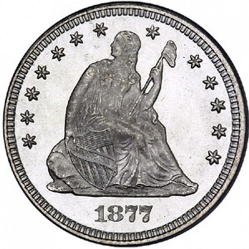 25 cent Obverse Image minted in UNITED STATES in 1877 (Seated Liberty - Arrows at date removed)  - The Coin Database