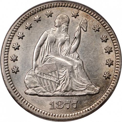 25 cent Obverse Image minted in UNITED STATES in 1877CC (Seated Liberty - Arrows at date removed)  - The Coin Database