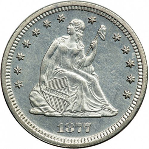 25 cent Obverse Image minted in UNITED STATES in 1877S (Seated Liberty - Arrows at date removed)  - The Coin Database