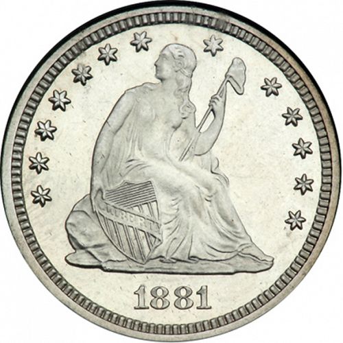 25 cent Obverse Image minted in UNITED STATES in 1881 (Seated Liberty - Arrows at date removed)  - The Coin Database