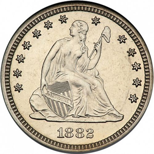 25 cent Obverse Image minted in UNITED STATES in 1882 (Seated Liberty - Arrows at date removed)  - The Coin Database