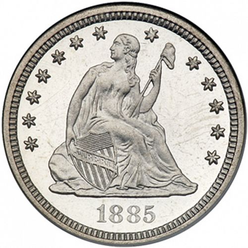 25 cent Obverse Image minted in UNITED STATES in 1885 (Seated Liberty - Arrows at date removed)  - The Coin Database