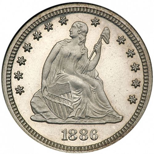 25 cent Obverse Image minted in UNITED STATES in 1886 (Seated Liberty - Arrows at date removed)  - The Coin Database