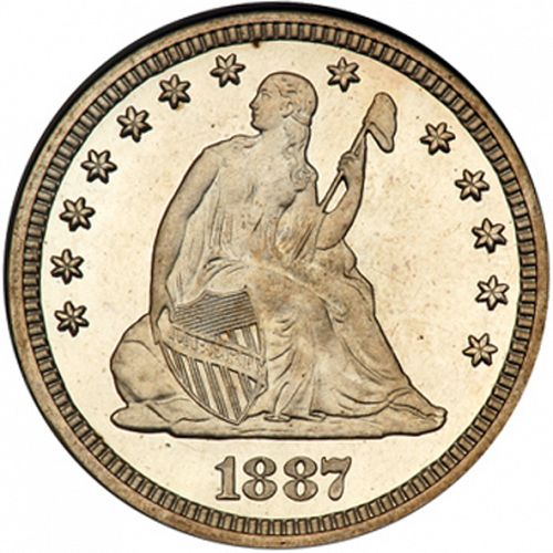 25 cent Obverse Image minted in UNITED STATES in 1887 (Seated Liberty - Arrows at date removed)  - The Coin Database