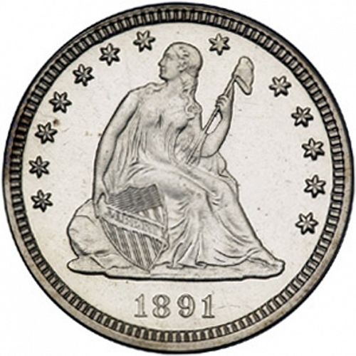 25 cent Obverse Image minted in UNITED STATES in 1891 (Seated Liberty - Arrows at date removed)  - The Coin Database