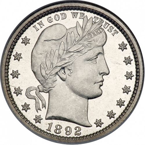 25 cent Obverse Image minted in UNITED STATES in 1892 (Barber)  - The Coin Database