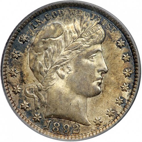 25 cent Obverse Image minted in UNITED STATES in 1892O (Barber)  - The Coin Database