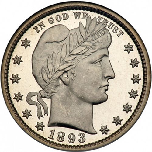 25 cent Obverse Image minted in UNITED STATES in 1893 (Barber)  - The Coin Database