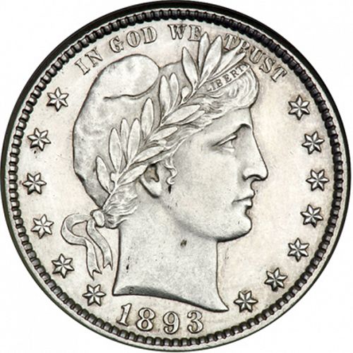 25 cent Obverse Image minted in UNITED STATES in 1893O (Barber)  - The Coin Database
