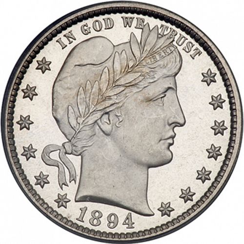 25 cent Obverse Image minted in UNITED STATES in 1894 (Barber)  - The Coin Database