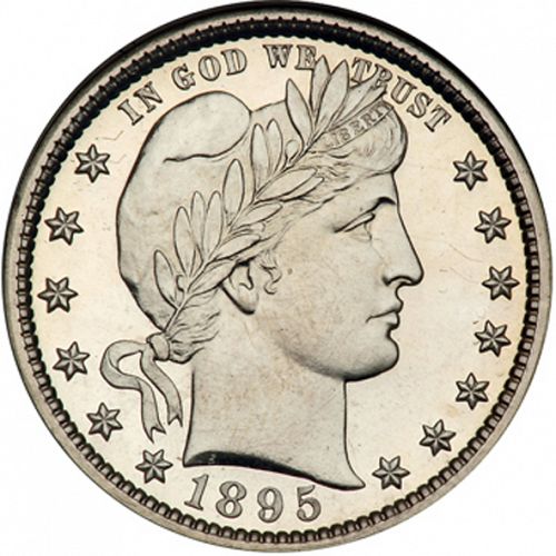 25 cent Obverse Image minted in UNITED STATES in 1895 (Barber)  - The Coin Database